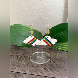 Hand Crafted Cloud Earrings with Rainbow and Gold Details